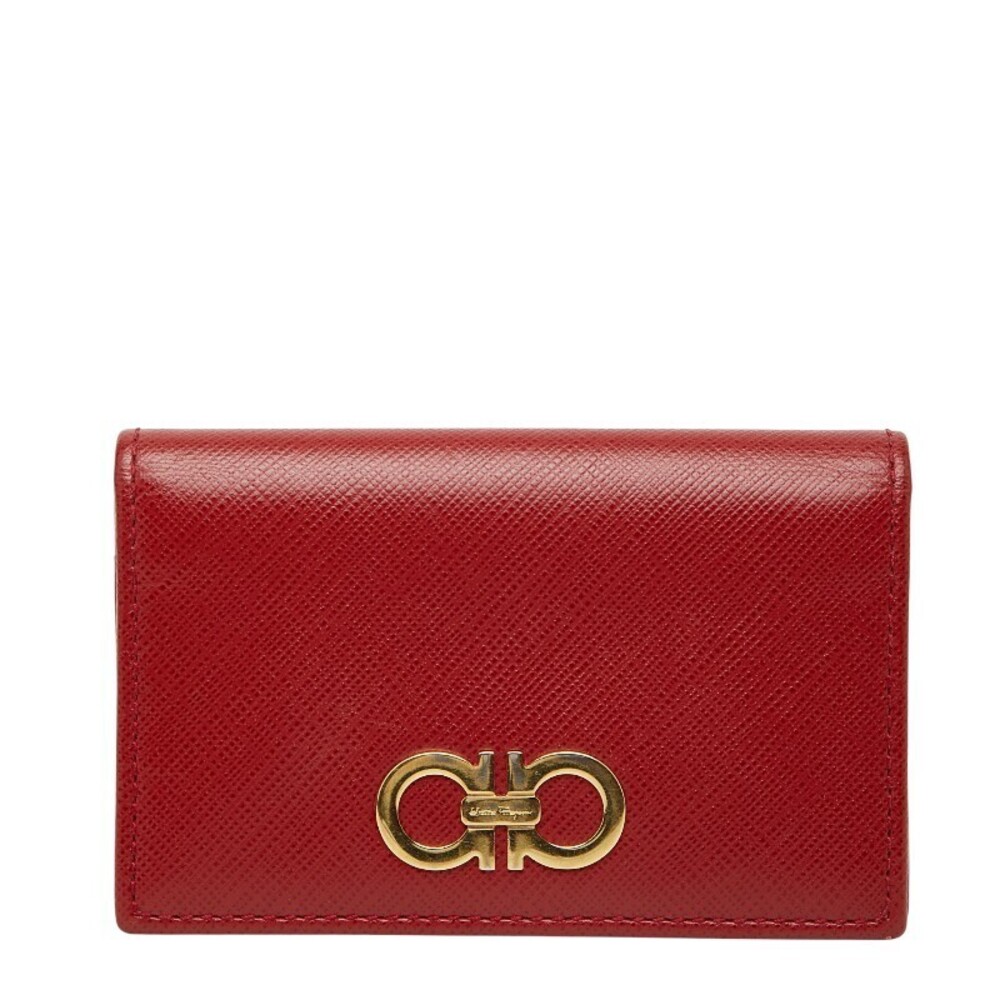 Salvatore Ferragamo Gancini Card Case Wallet Pass Red Leather